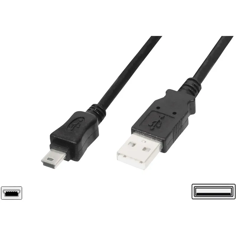 Digitus USB-kabel USB 2.0 USB-A kontakt, USB Mini-B kontakt 1.00 m Svart Rund, dubbelt skärmad AK-300130-010-S