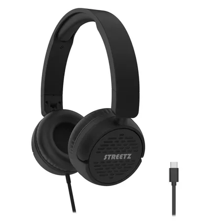DELTACO HC110 hörlurar, hopfällbara, USB-C, svart