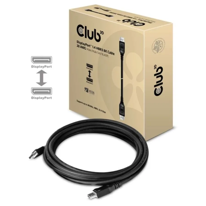 Club 3D DisplayPort 1.4-kabel, 20-polig hane till hane, 5 m