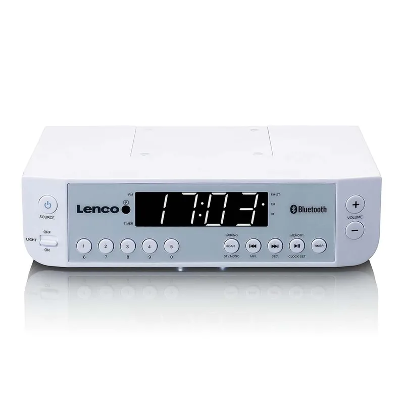 Lenco KCR-100 FM-radio med bluetooth och LED-display – vit