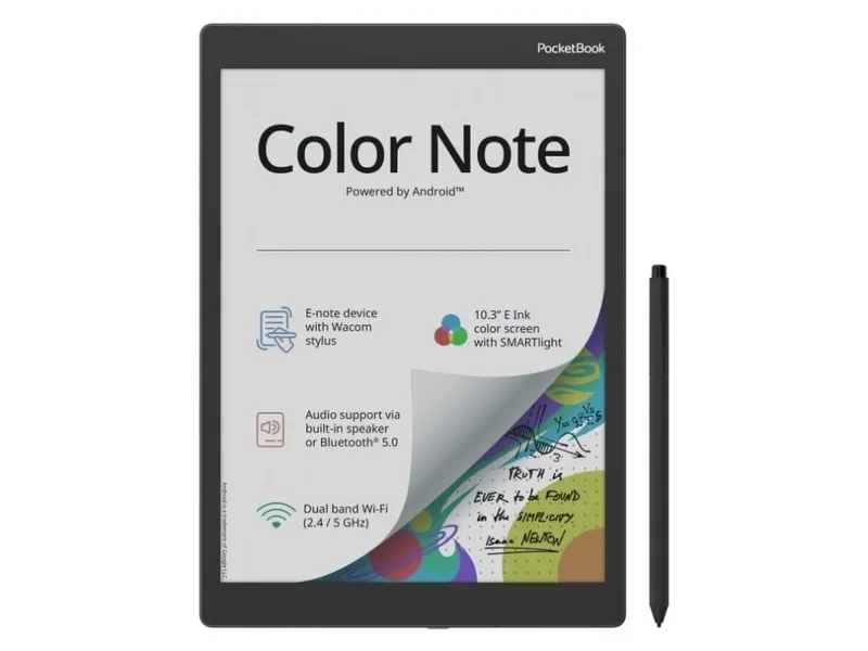 PocketBook Color Note, 26,2 cm (10.3"), E Ink Kaleido, 1404 x 1872 pixlar, ACSM, AZW, AZW3, CBR, CBZ, CHM, DOC, DOCX, DjVu, EPUB, EPUB DRM, FB2, FB2.