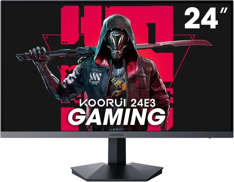 KOORUI 24 tum spelskärm 165 Hz, IPS, 1080p, 1 ms, kompatibel FreeSync G-sync, ramlös, HDMI, DisplayPort, justerbar lutning, ögonvård, VESA-väggmontering, svart