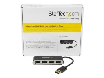 StarTech.com Bärbar USB 2.0-hubb med 4 portar och inbyggd kabel