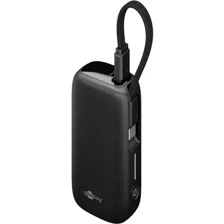 Goobay powerbank 5 000 mAh med inbyggd USB-C-kabel, svart