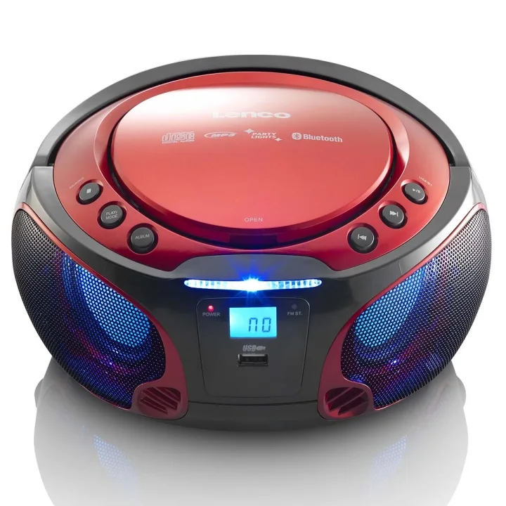 Lenco Bärbar FM-radio CD / MP3 / USB / Bluetooth-spelare® med LED-belysning Röd