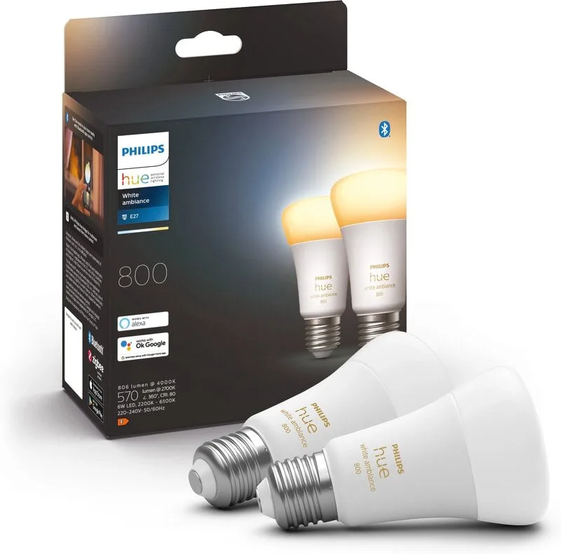 Philips Hue White Ambience 6W / A60 / E27 / 2-pack