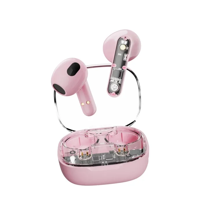 Streetz T150 TWS earphones, Transparent Pink, Trådlös, 20