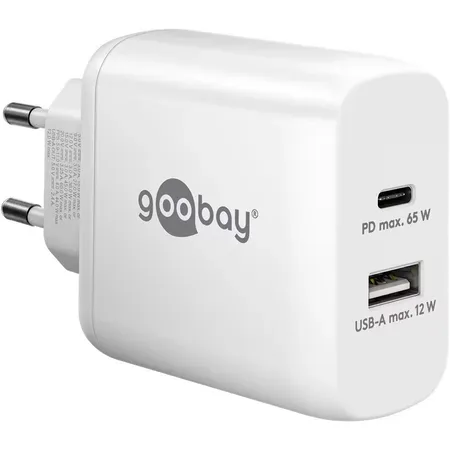 Goobay dubbel USB-C PD snabbladdare, 65 W, vit