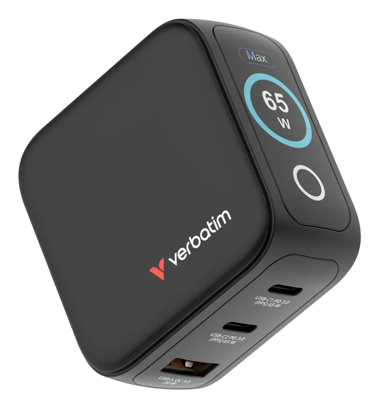 Verbatim - Mini GaN Charger 3-port 65W with Display