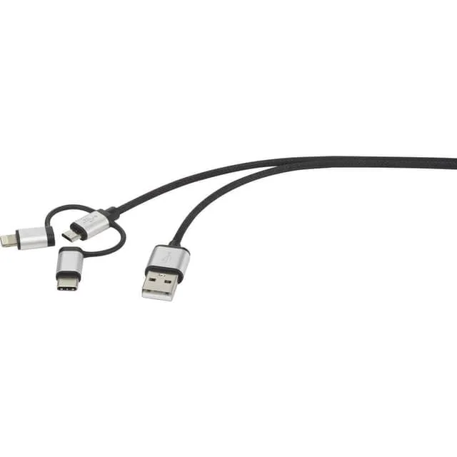 Renkforce USB-kabel USB 2.0 USB-A kontakt, USB-C®-kontakt, USB-Micro-B-kontakt, Apple Lightning kontakt 0.50 m Mörkgrå