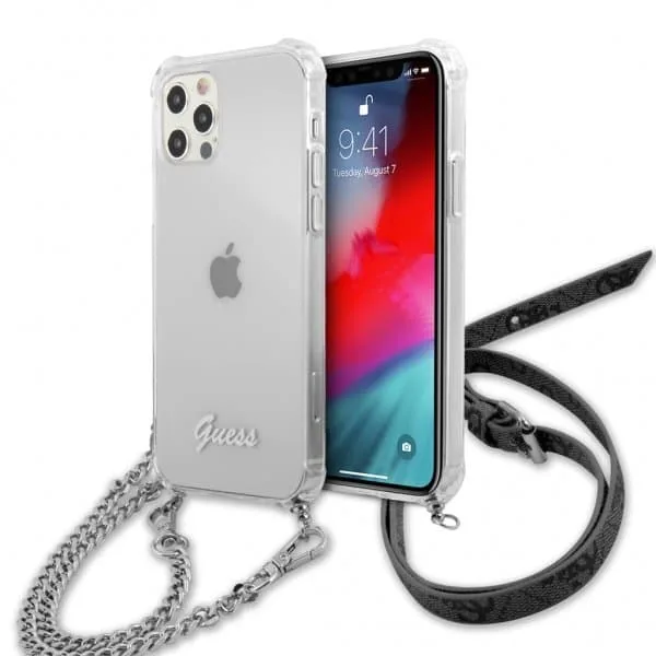 Guess iPhone 12 Pro Max Skal Chain & Script Silver