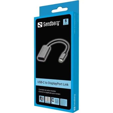 Sandberg USB-C till DisplayPort-videoadapter, grå