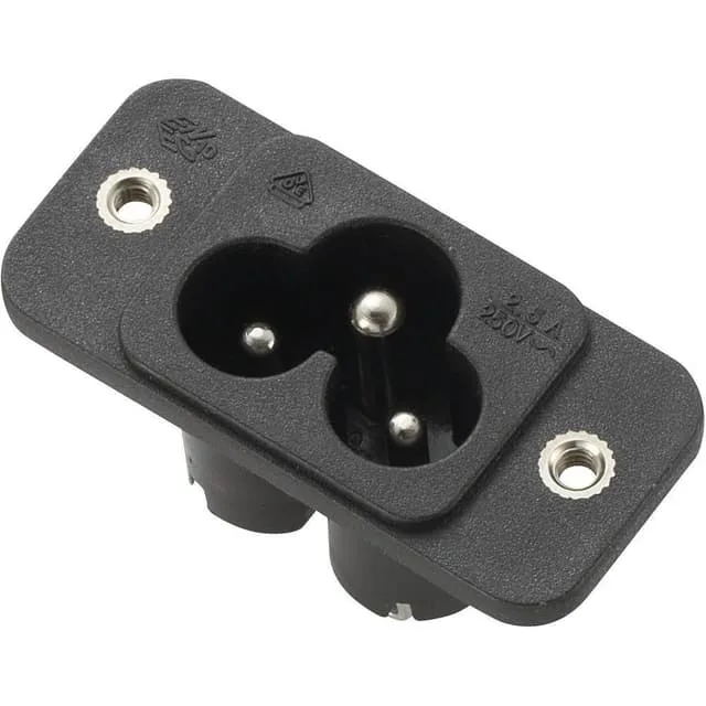 TRU COMPONENTS 1572263 IEC-kontakt, hane inbyggd vertikal, 2,5 A, svart