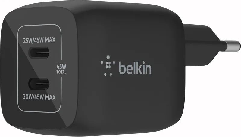 Belkin 45W GaN Dual PD/PPS mini snabbladdare för laptop
