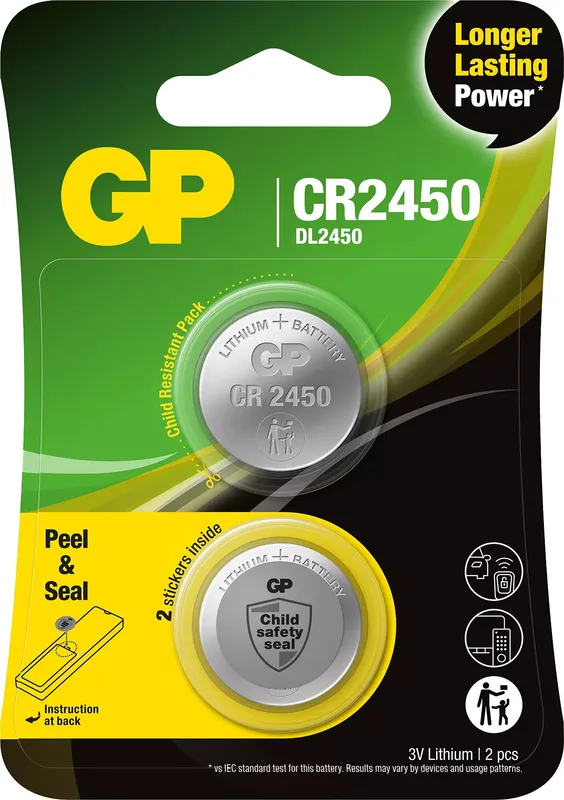 GP CR2450 litiumknappcell, 2-pack