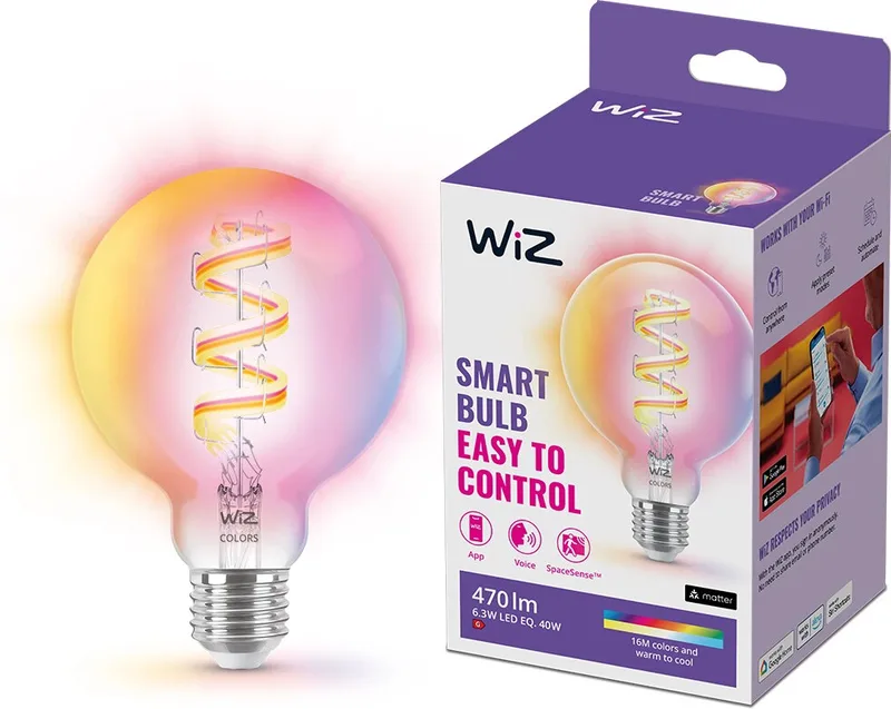WiZ WiFi Smart LED E27 G95 40W Filament Färg + Varm-kallvit