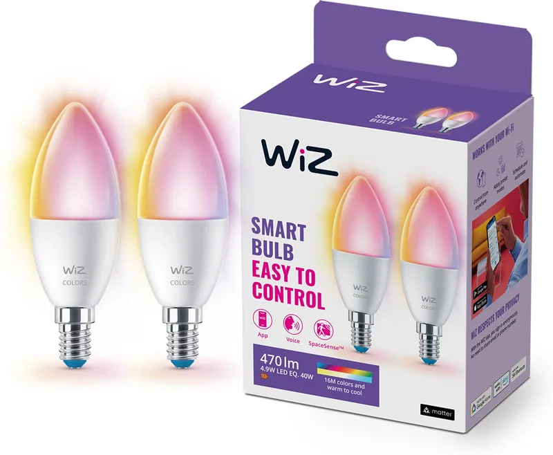 WiZ Wi-Fi RGB 40W C37 E14