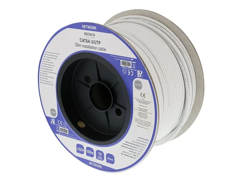 DELTACO - Bulkkabel - 100 m - UTP - CAT 6a - halogenfri, fast - vit