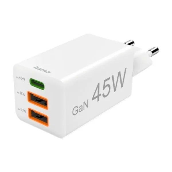 Hama 45 W Mini 3-ports GaN-laddare, vit