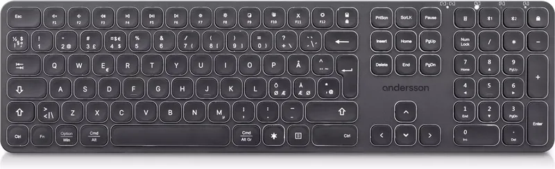 Andersson WSK-3000 trådlöst tangentbord, 2.4G+BT, bakgrundsbelysning, svart