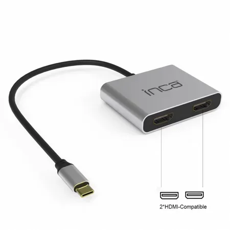 INCA ITPC-4 USB-C-adapter till 2xHDMI 4K30Hz, 1xUSB-A, 1xUSB-C