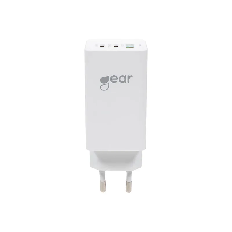 Laddare GAN 220V 2xUSB-C + 1xUSB-A PD 45W + 18W + 3A (totalt 65W) Vit