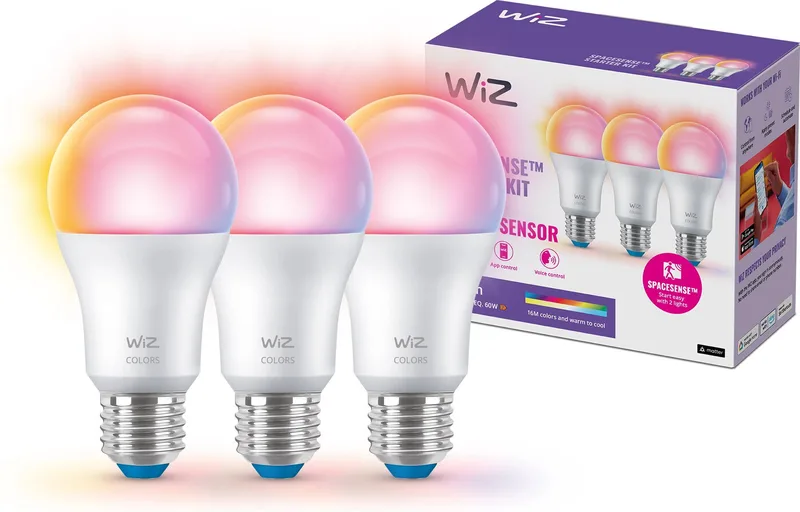 WiZ Wi-Fi BLE 60W A60 E27 822-65 RGB 3PK