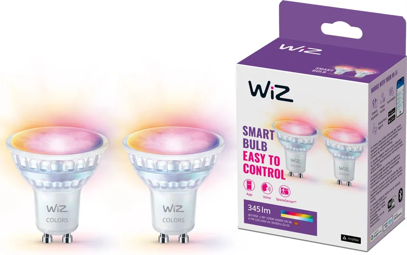 WiZ Wi-Fi BLE 50W GU10 GLASS 922-65 RGB 2PK