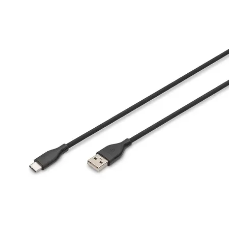 Digitus USB 2.0-kabel, USB-C till USB-A, silikon, 0,5 m, svart