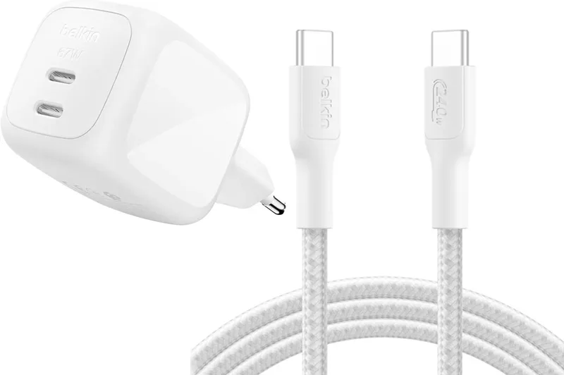 Belkin 67W Dual USB-C + BoostCharge-snabbladdningskabel USB-C till USB-C 2m