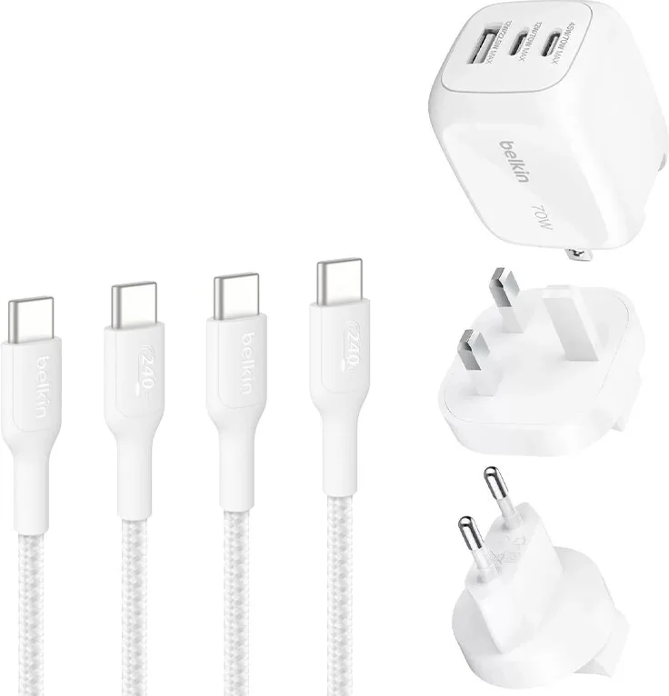 Belkin BoostCharge Pro 70W + 2x Belkin BoostCharge USB-C till USB-C (2m)