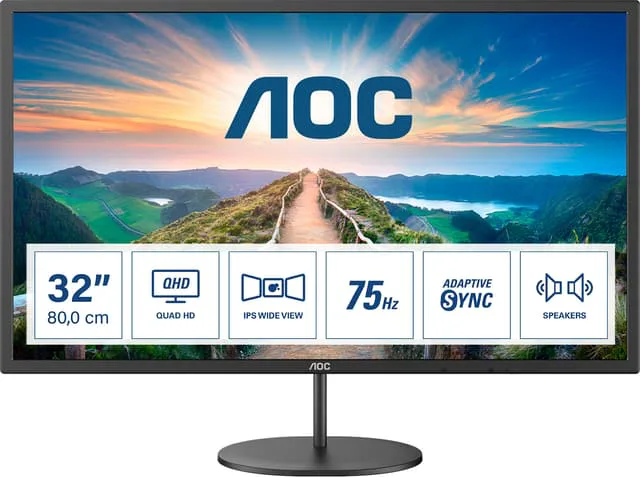AOC Q32V4 – 32 tums QHD-skärm, AdaptiveSync (2560 x 1440, 75 Hz, HDMI, DisplayPort) svart