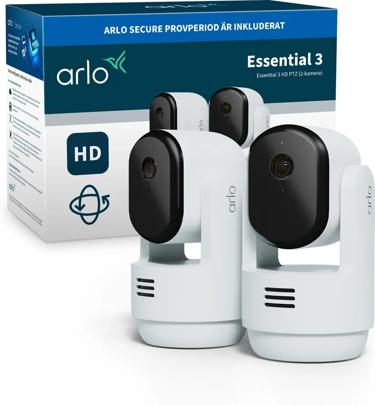 Arlo Essential 3 HD PTZ Inomhusövervakningskamera 2-pack