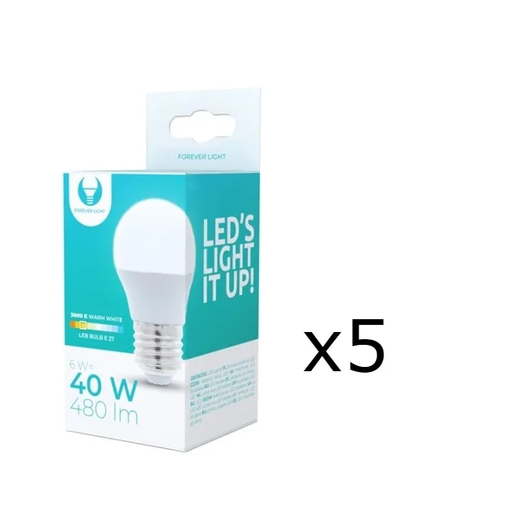LED-Lampa E27, G45, 6W, 3000K 5-pack