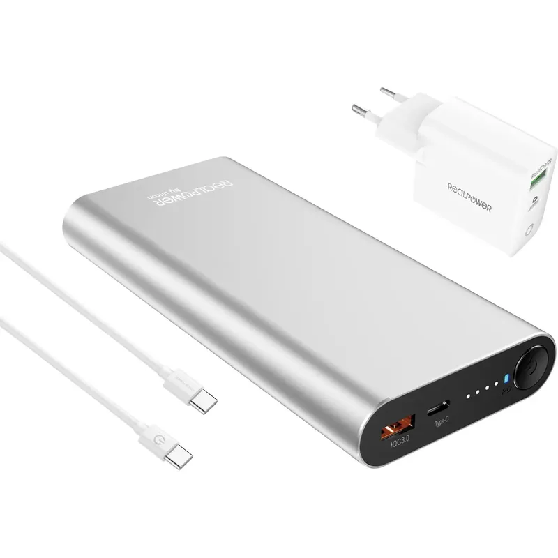 RealPower PB-20000PD powerbank, 20000 mAh, aluminium