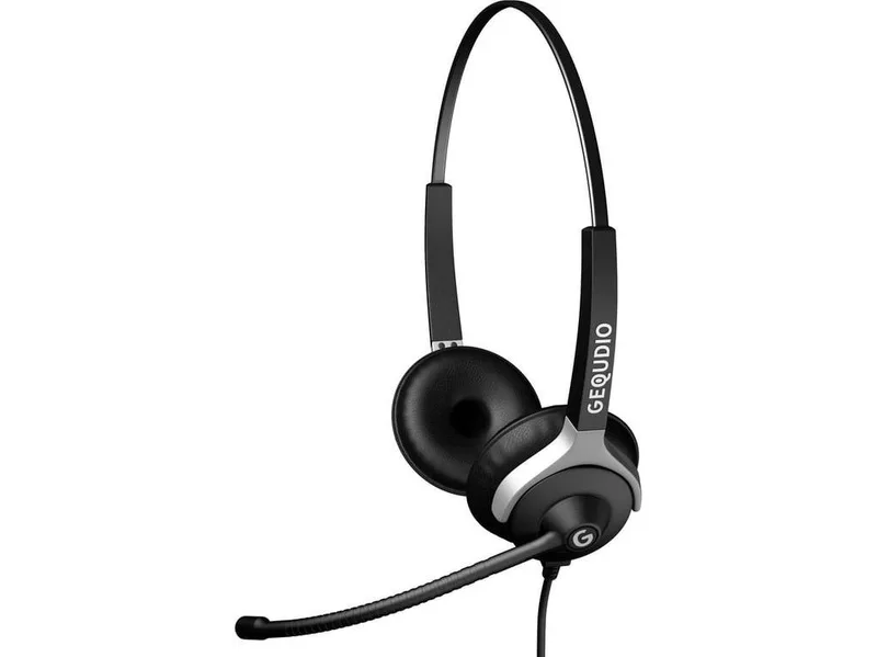 GEQUDIO Headset 2-örat för Mitel,Aastra,Poly,Gigaset-RJ-kabel