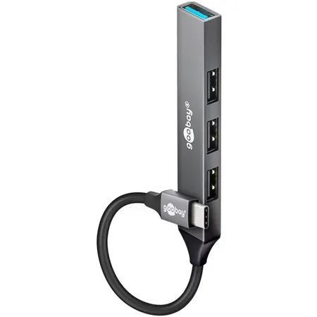 Goobay slim 4-portars USB-hubb, USB-C till USB-A, USB 3.2, ljusgrå