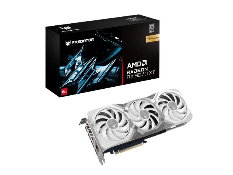 Acer Predator BiFrost Radeon RX 9070 XT OC 16GB White Edition, Radeon RX 9070 XT, 16 GB, GDDR6, 256 bit, 7680 x 4320 pixlar, PCI Express x16 5.0