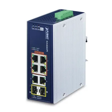 PLANET IP30 Industrial 4-portars switch, ohanterad, Gigabit Ethernet (10/100/1000), PoE
