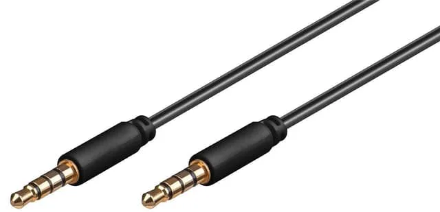Audioanslutningskabel AUX, 3,5 mm stereo, 4-polig, smal, koppar