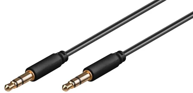 Ljudanslutningskabel AUX, 3,5 mm stereo 3-stift, smal, CU