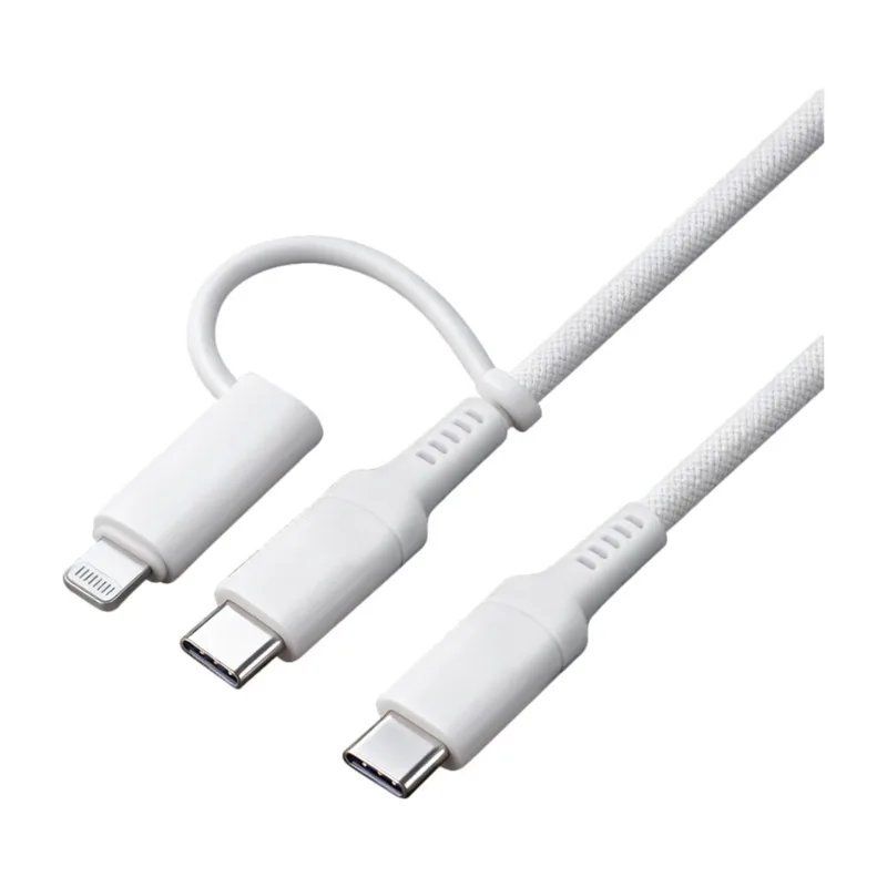 Dacota Platinum 2-i-1 USB-C- och Lightning-kabel 2 m 240 W, vit