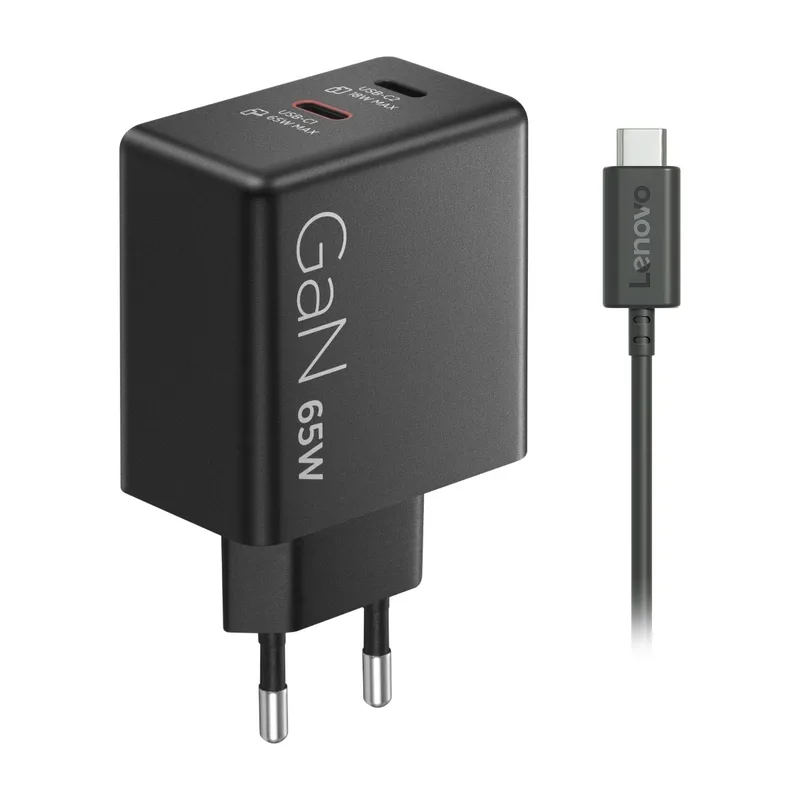 Lenovo Dual USB-C 65 W GaN-laddare för bärbar dator, svart