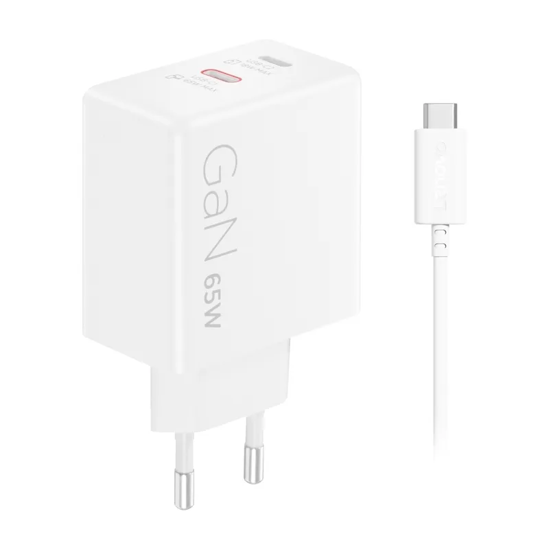 Lenovo Dual USB-C 65 W GaN-laddare för bärbar dator, vit
