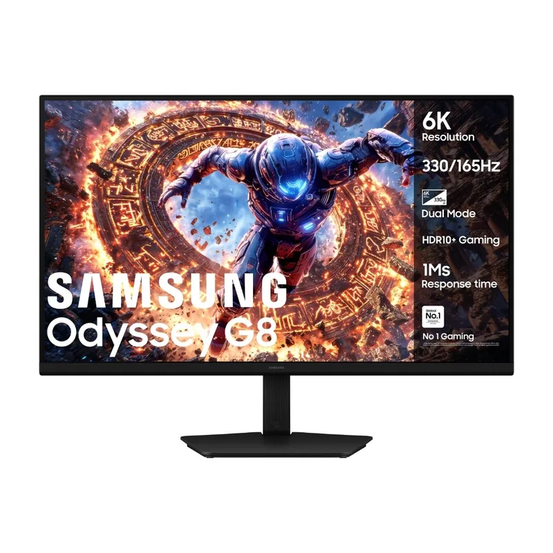32" Samsung Odyssey G80HS, IPS 6K/6144x3456, 1 ms, 330/165Hz G-Sync, HDR10+, höjdjusterbar, pivot, 2xHDMI/DP, högtalare, USB 3.2-hubb