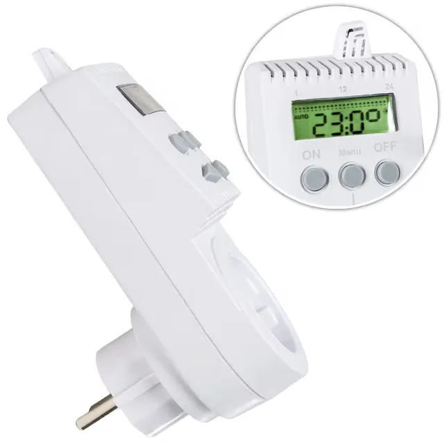 tectake Termostat för stickkontakt TS05 9 x 6 x 14 cm Vit