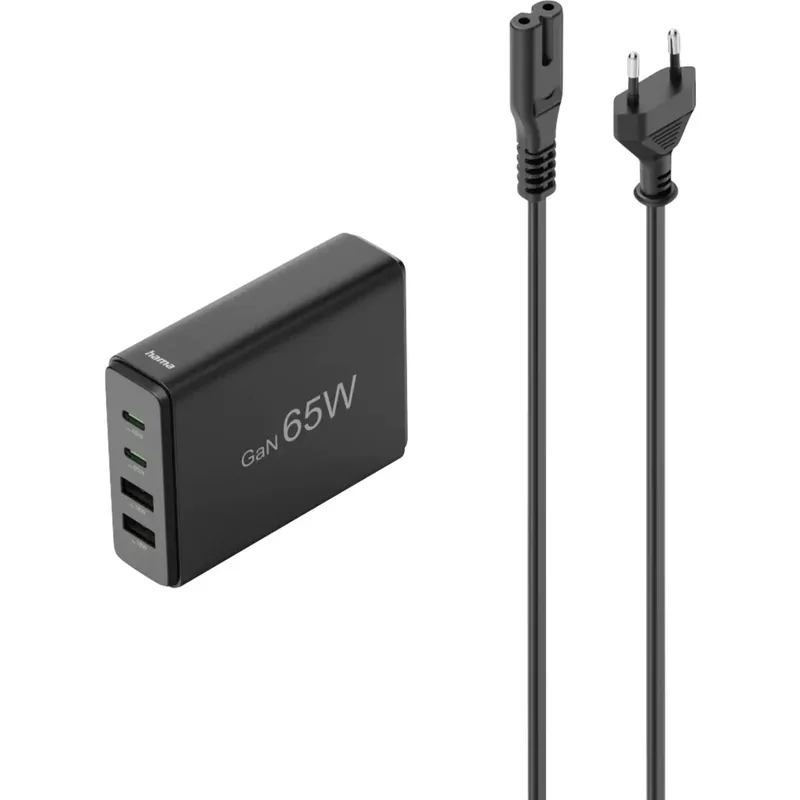 Hama Laddstation GaN 65W PD/QC 2x USB-C 2x USB-A Svart
