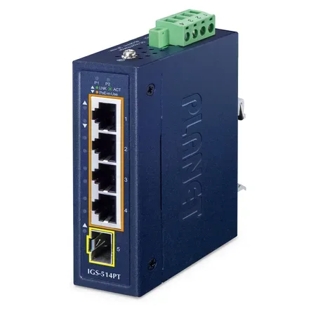 PLANET Industrial 4-portars PoE + 1-portars SFP IGS-514PT