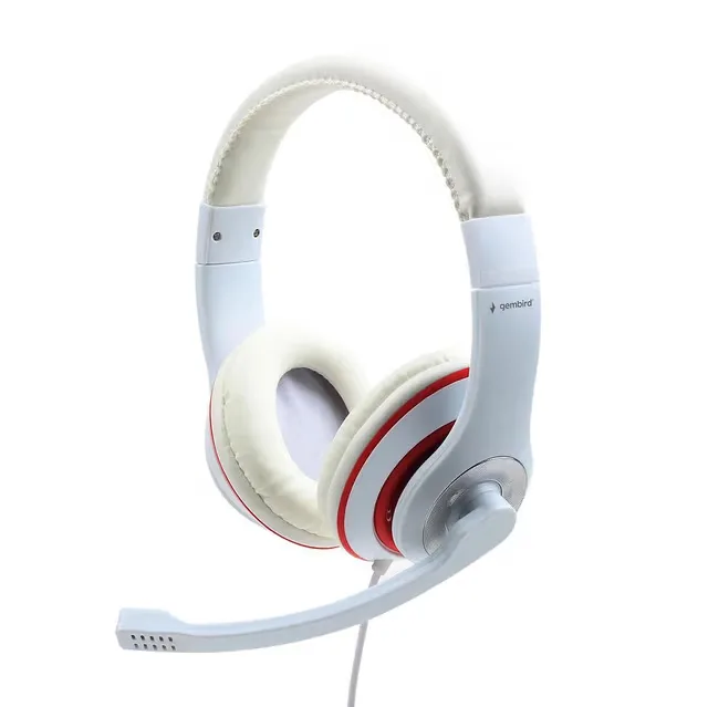 Gembird MHS-03-WTRD stereoheadset, vit med röd ring