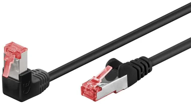 Patchkabel CAT 6, 1x 90° vinklad, S/FTP (PiMF), svart, 0,25 m